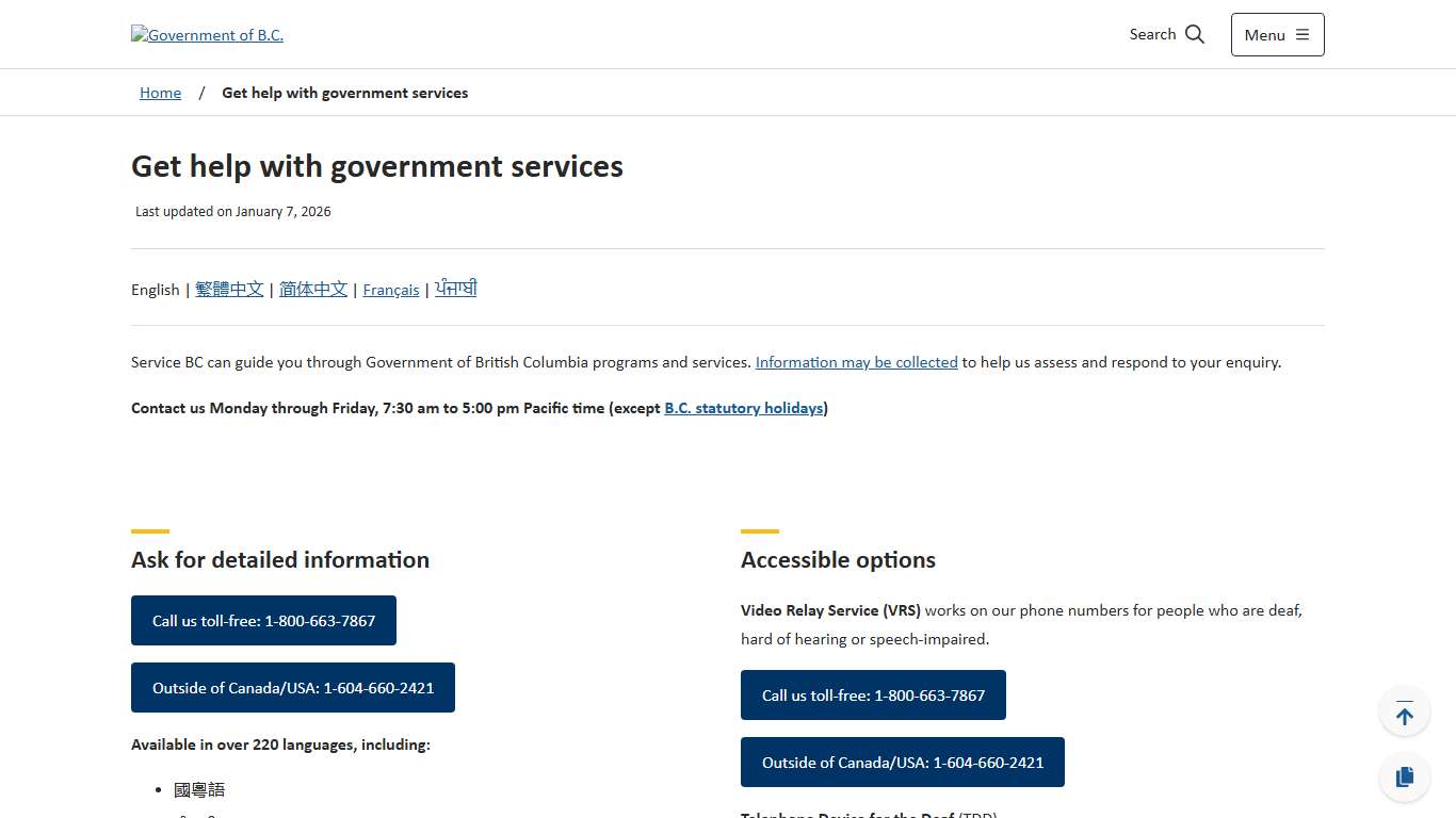 Get help with government services - Province of British Columbia